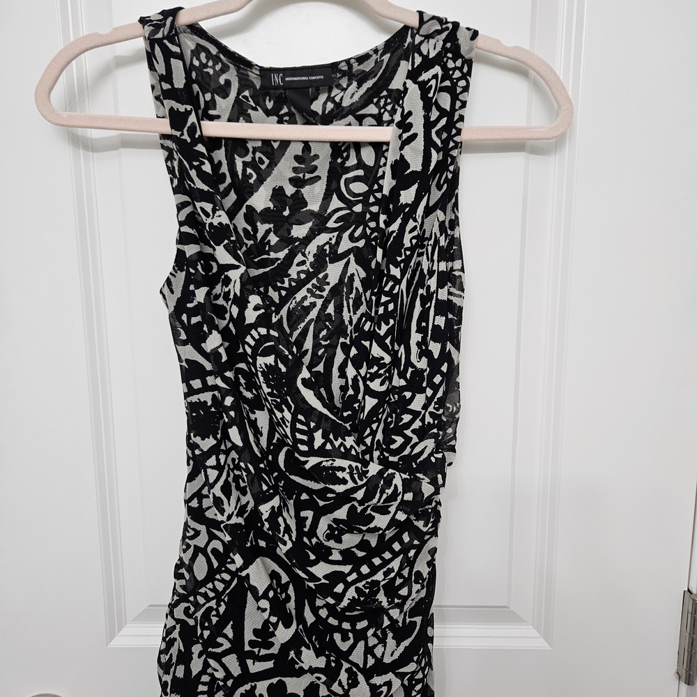 INC International Concepts Black and White Patterned Tank Top